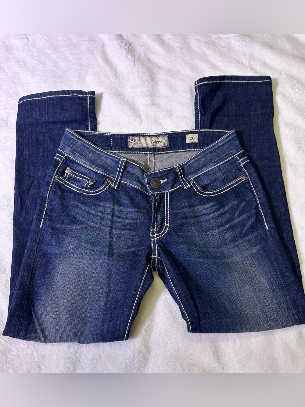 BKE Women's Skinny Jeans in Dark Blue with Contrast Stitching